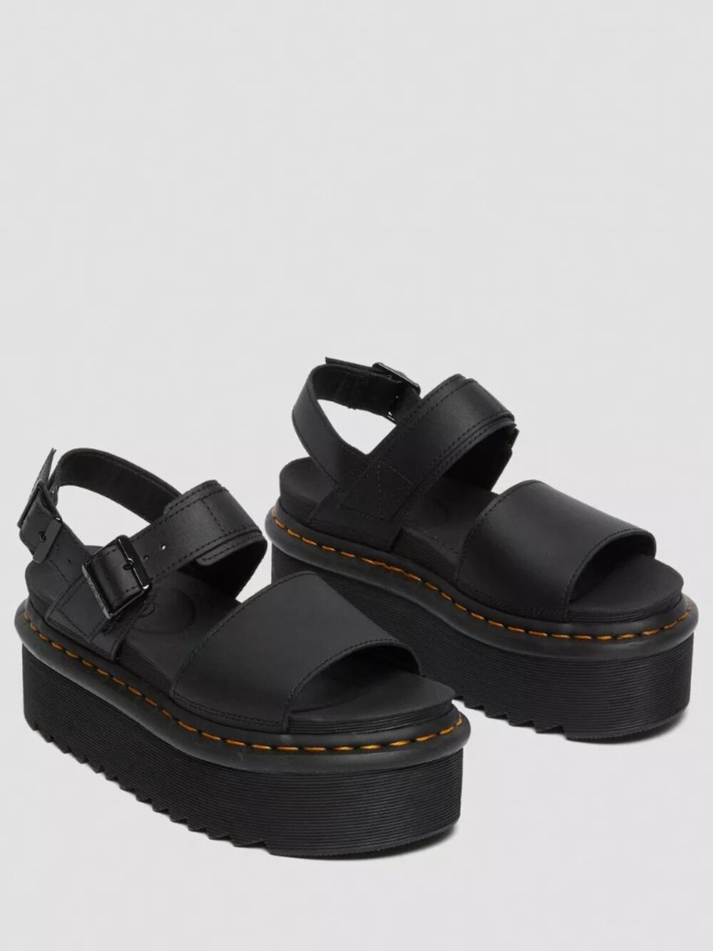 Dr. Martens Black Platform Sandals with Orange Stitching